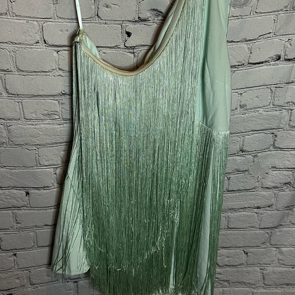 Anthropologie Hutch Fringe One Shoulder Mini Dress Size Small Mint